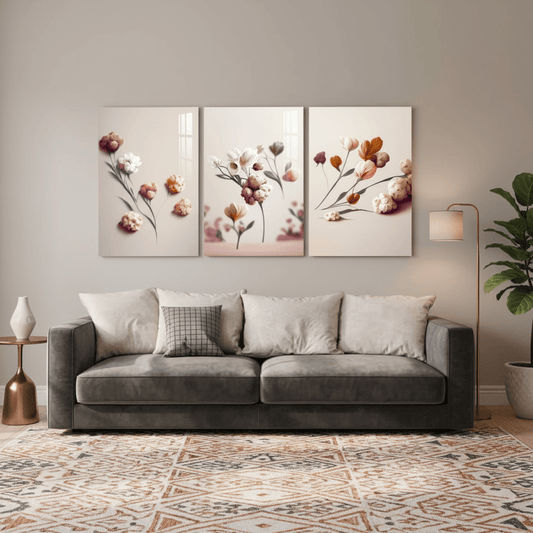 Soft Botanical Flowers Glass Wall Art