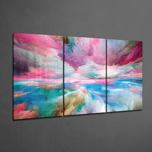 Colourful Clouds Glass Wall Art - LUXARTDECO