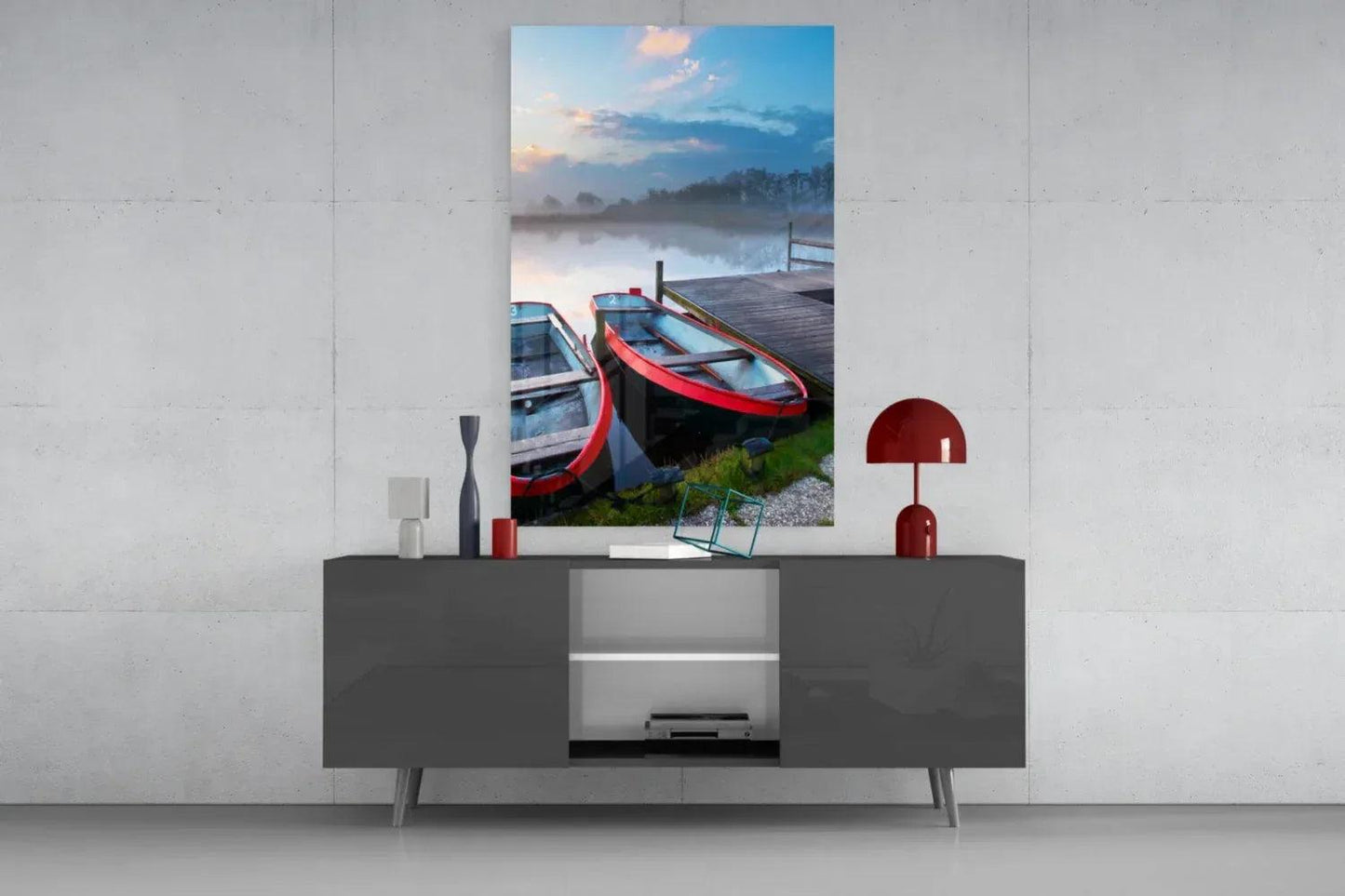 Lake and Boats Landscape Glass Wall Art - LUXARTDECO