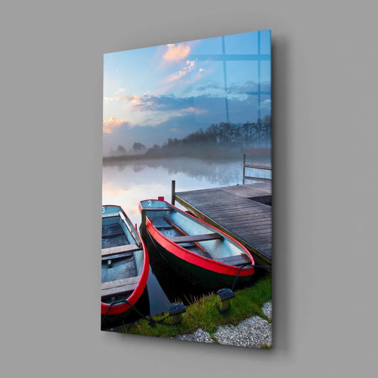 Lake and Boats Landscape Glass Wall Art - LUXARTDECO