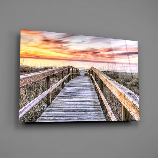 Sunset on the Dock Glass Wall Art