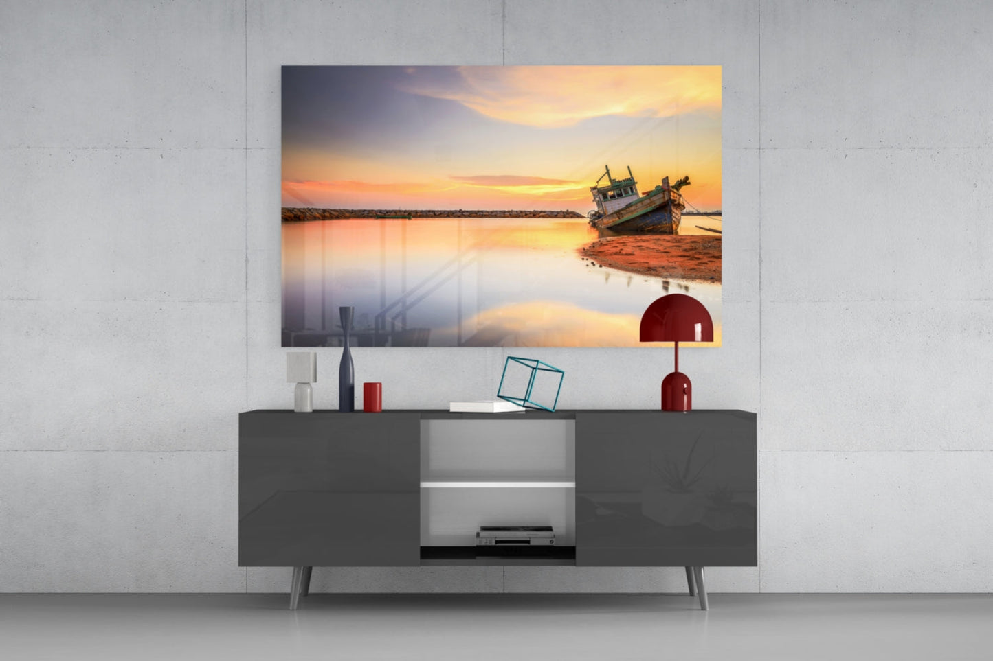 Ship On The Beach Glass Wall Art