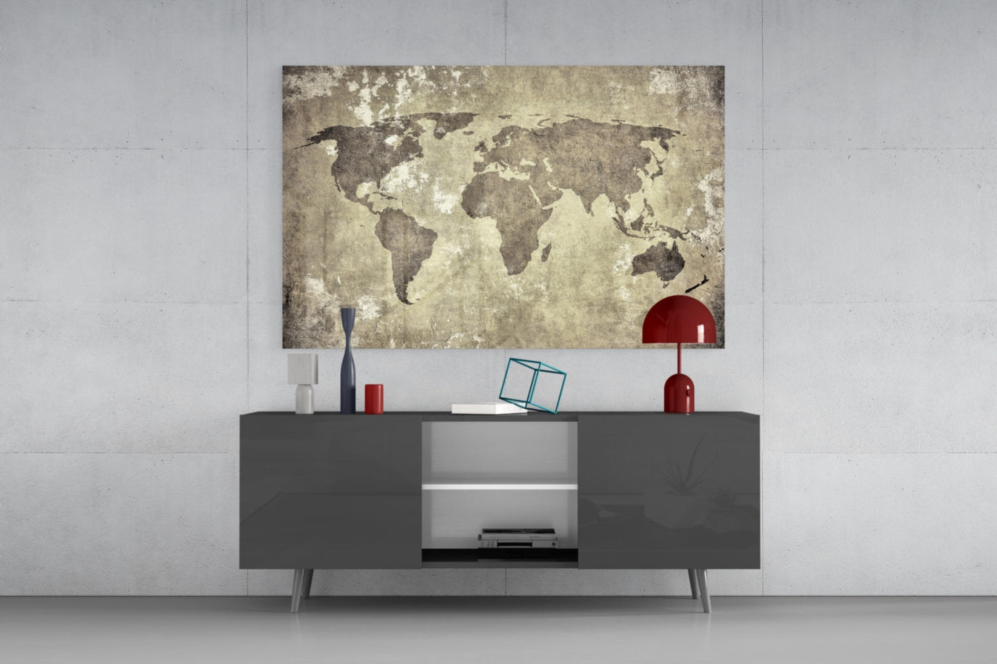 World Map Glass Wall Art