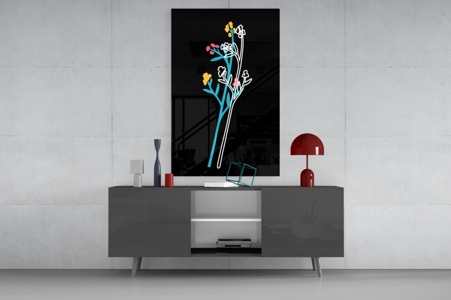 Abstract Colorful Flowers Glass Wall Art - LUXARTDECO