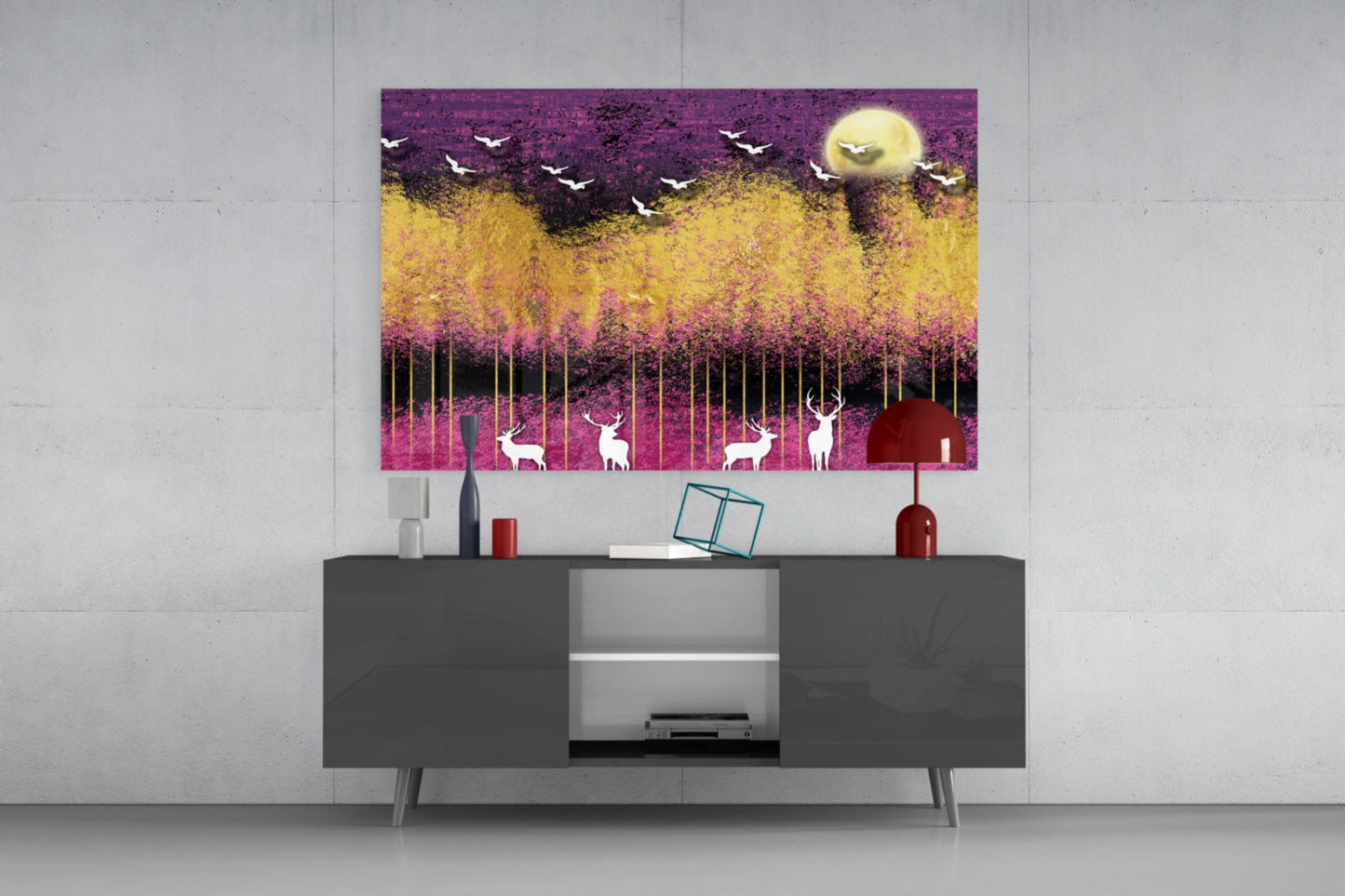 Birds and Deers Glass Wall Art