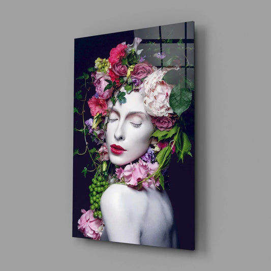 Flower and Woman Glass Wall Art - LUXARTDECO