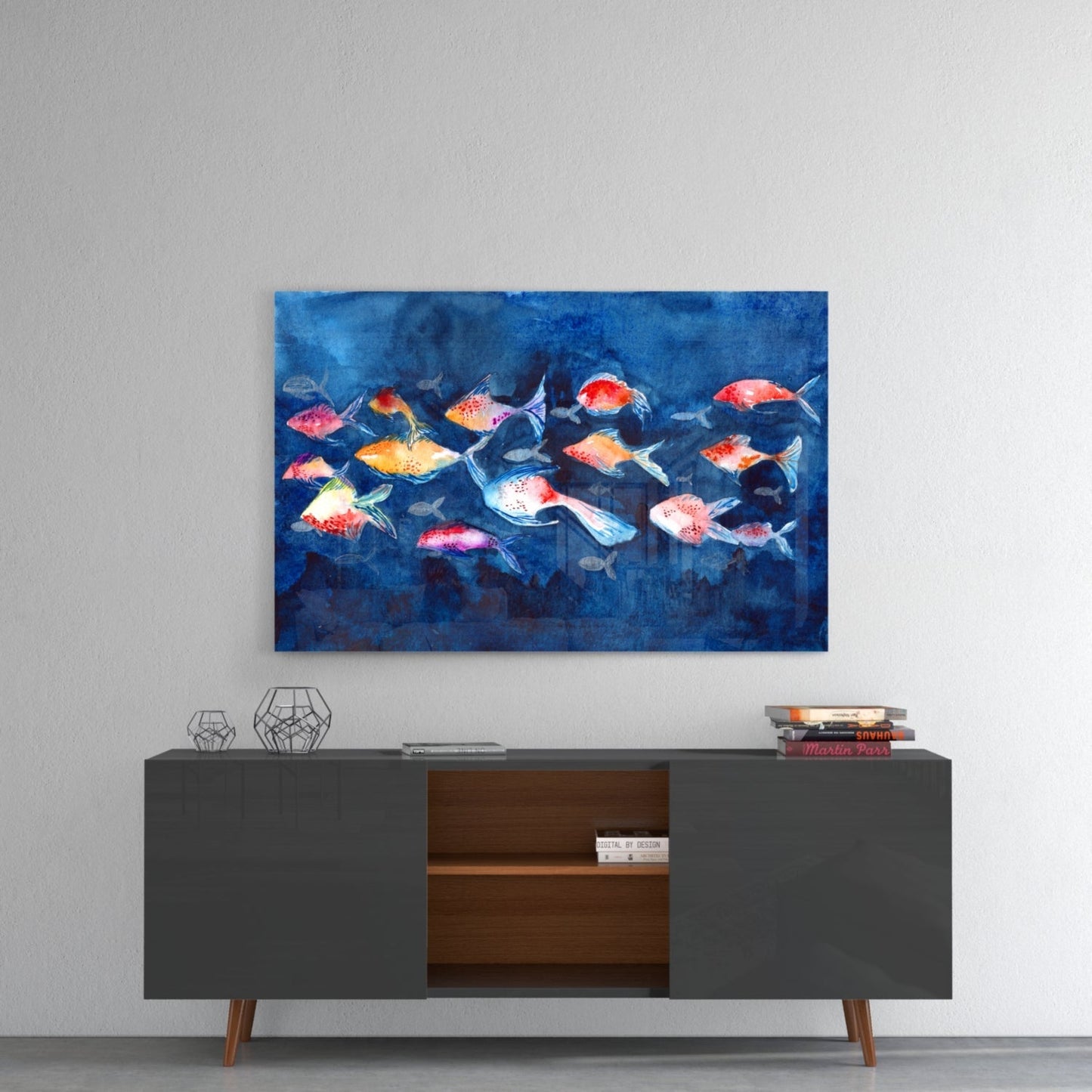 Illustration Fishes Glass Wall Art