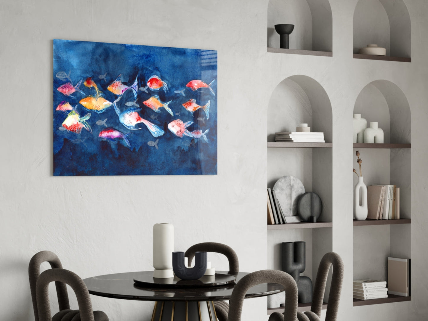 Illustration Fishes Glass Wall Art