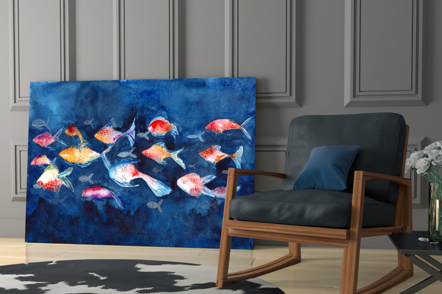 Illustration Fishes Glass Wall Art