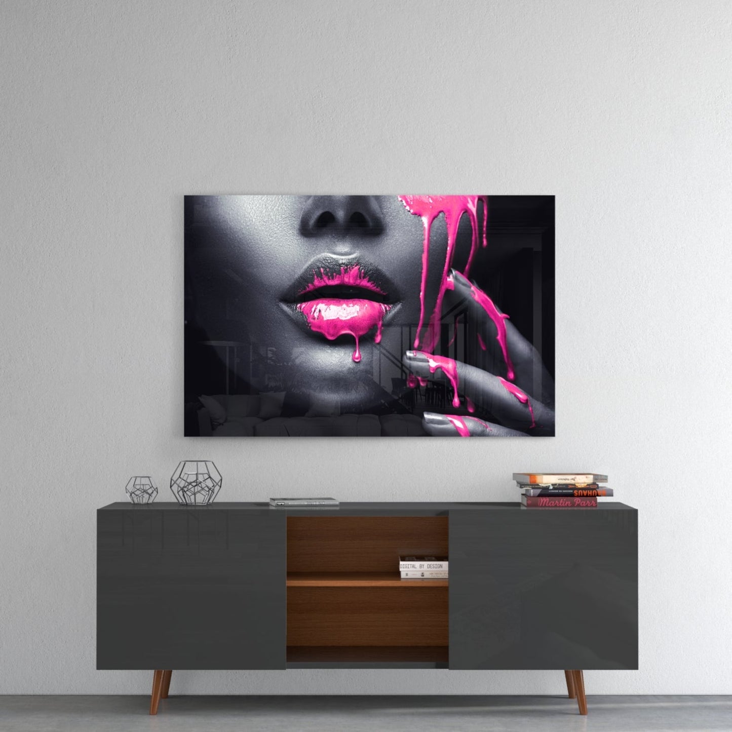 Pink Painted Woman Glass Wall Art