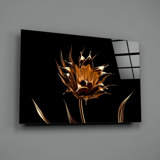 Golden Flower Glass Wall Art