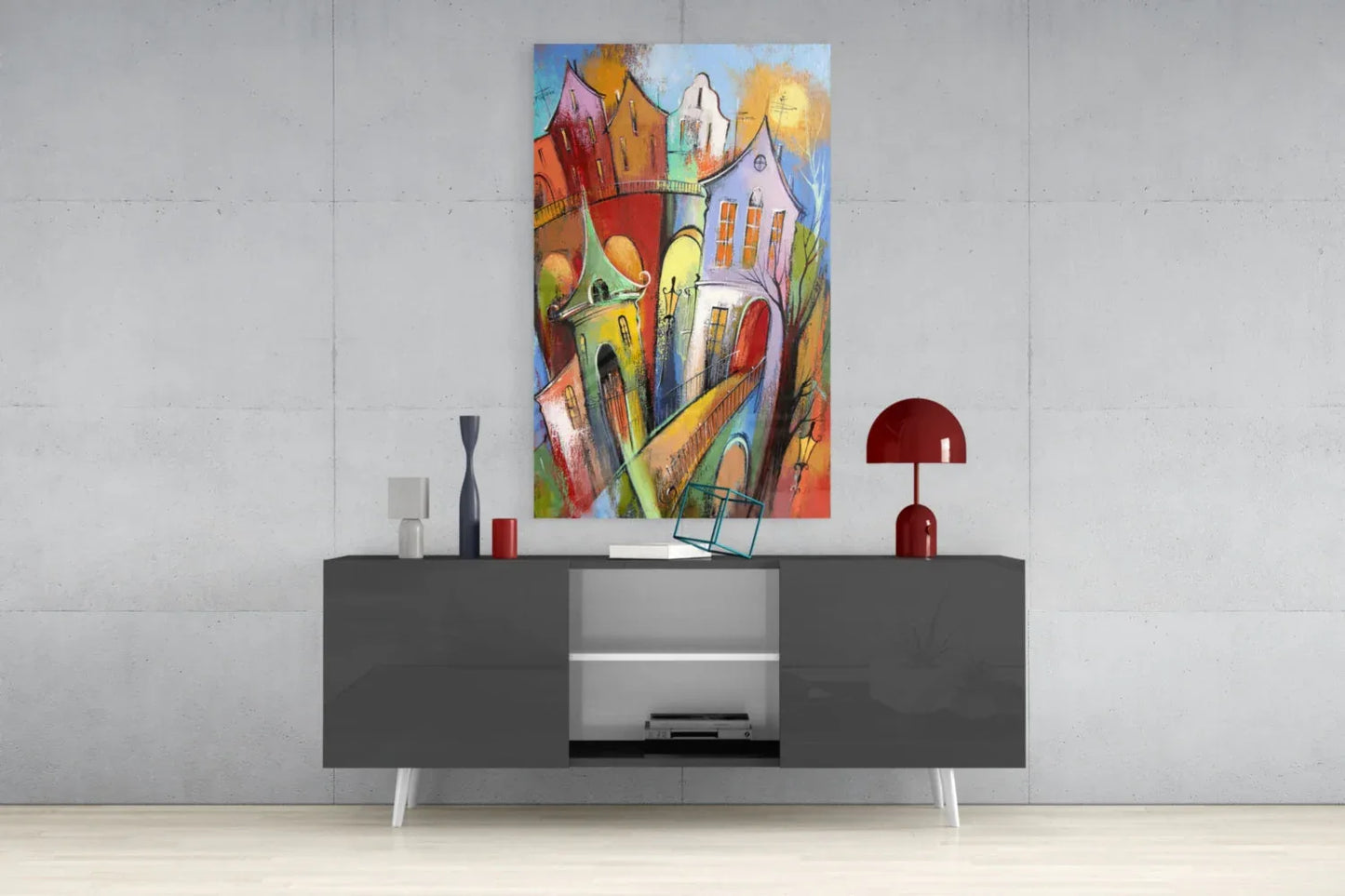 Colorful Houses Glass Wall Art - LUXARTDECO