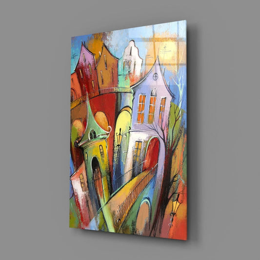 Colorful Houses Glass Wall Art - LUXARTDECO