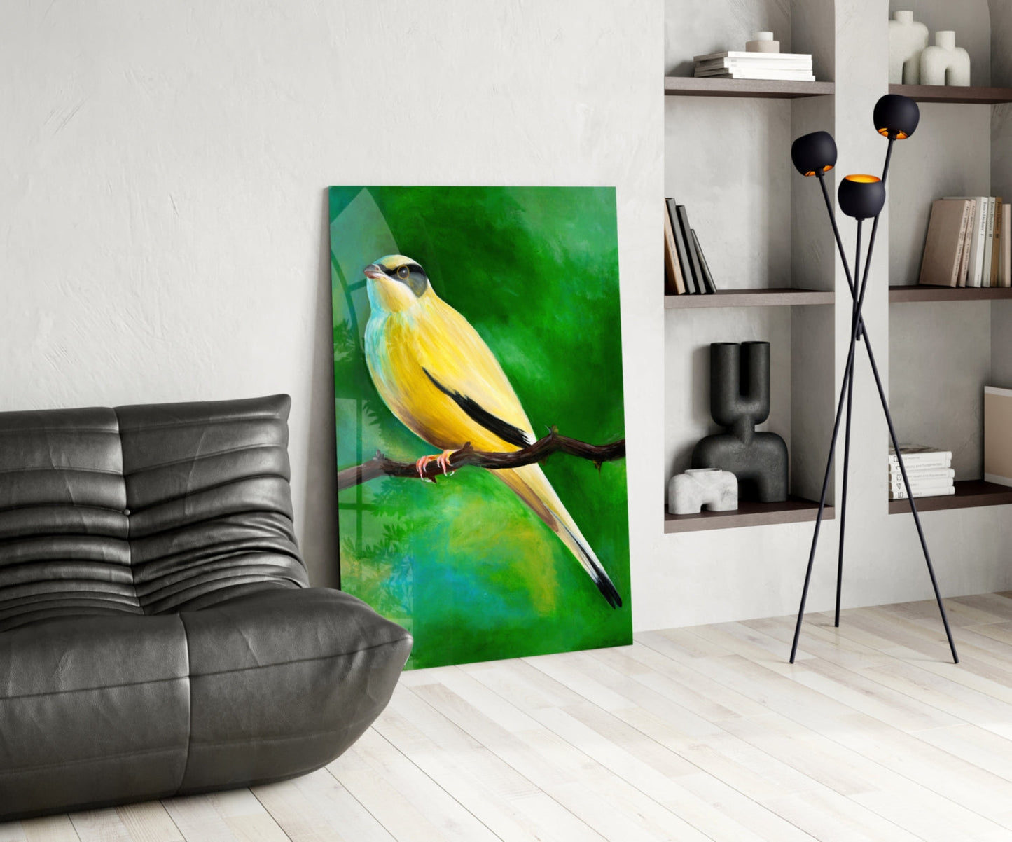Yellow Vine Bird Glass Wall Art