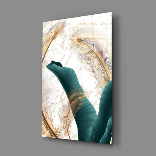 Green Leaves Glass Wall Art