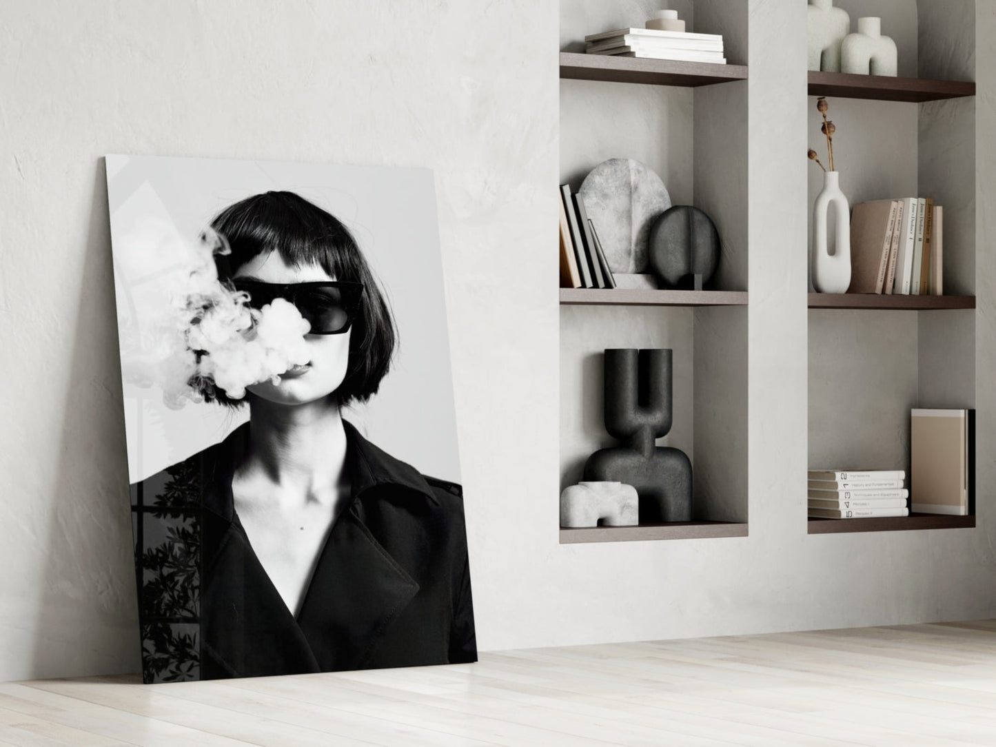 Black and White Woman Glass Wall Art