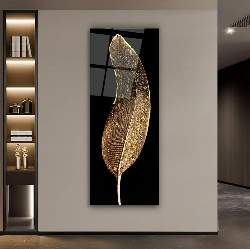 Gold Feather Glass Wall Art - LUXARTDECO