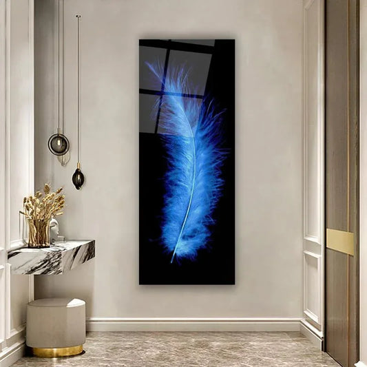 Blue Feather Glass Wall Art - LUXARTDECO
