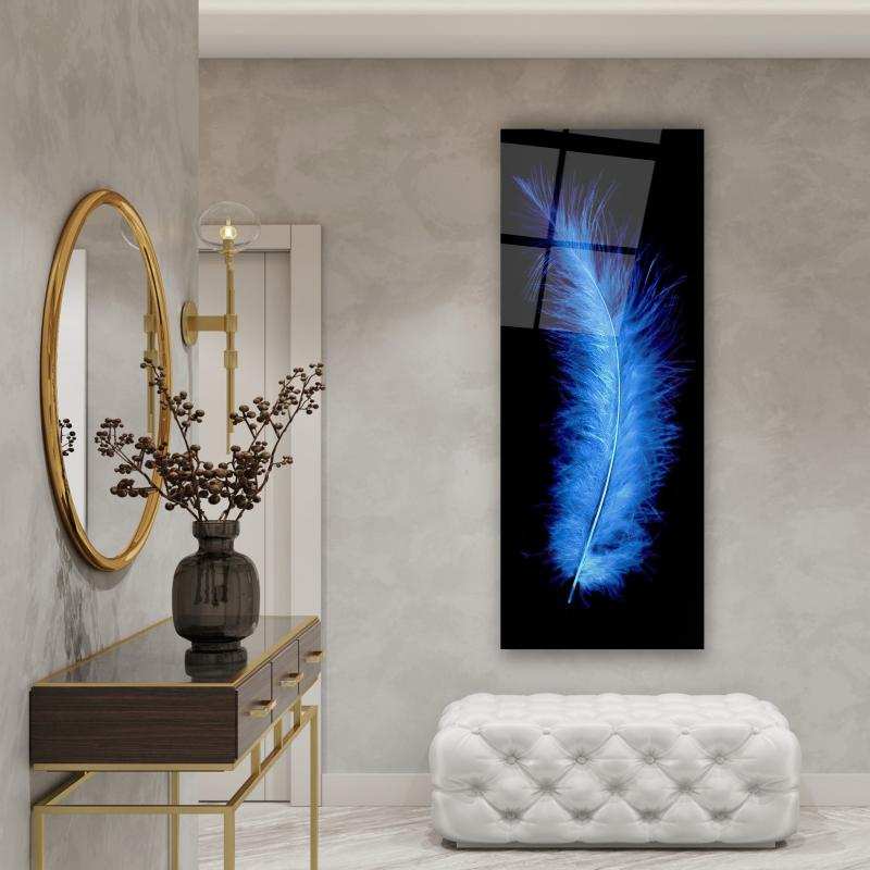 Blue Feather Glass Wall Art