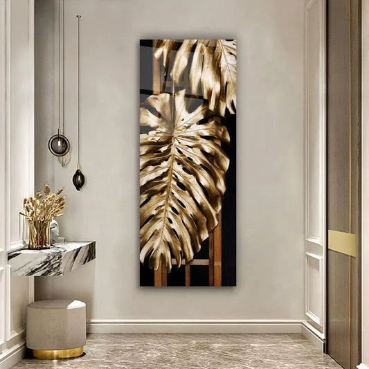 Gold Leaves Glass Wall Art - LUXARTDECO