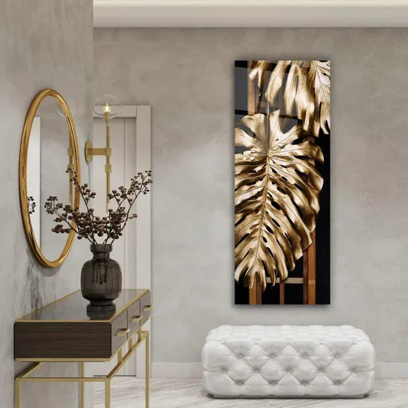 Gold Leaves Glass Wall Art - LUXARTDECO