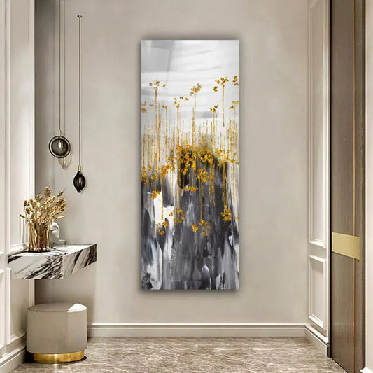 Golden Rain Glass Wall Art - LUXARTDECO
