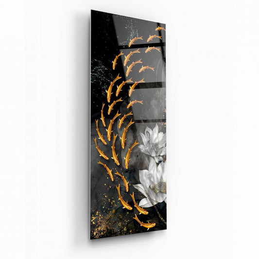Golden Fishes Glass Wall Art