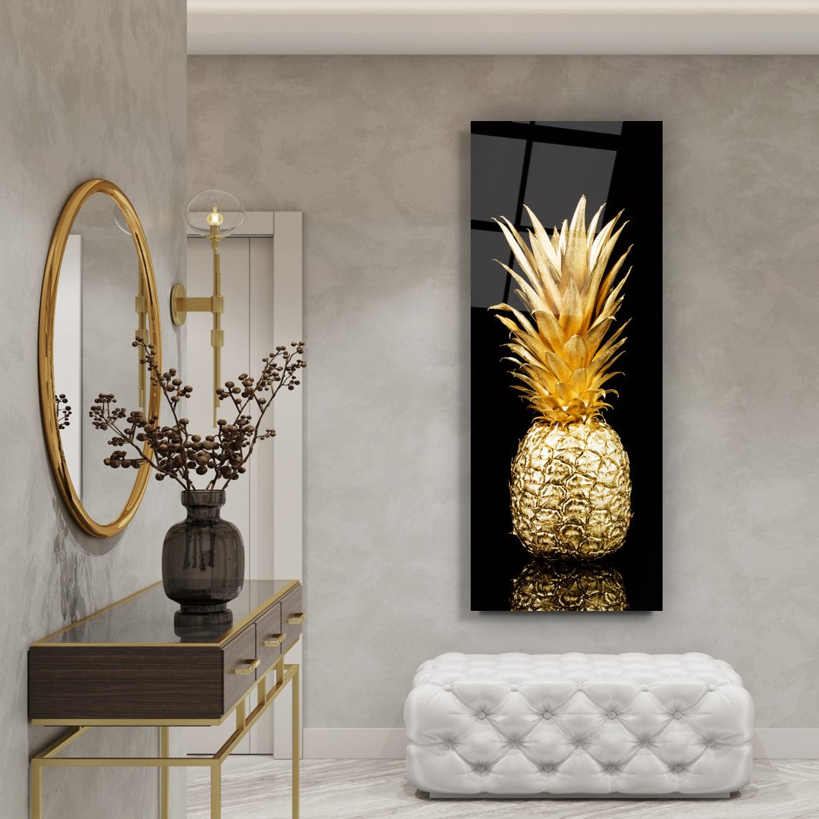 Gold Ananas Glass Wall Art