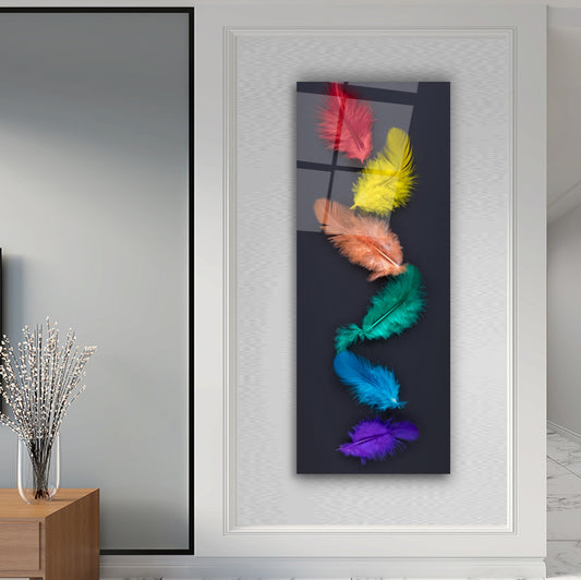 Colorful Feathers Glass Wall Art