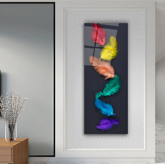 Colorful Feathers Glass Wall Art - LUXARTDECO
