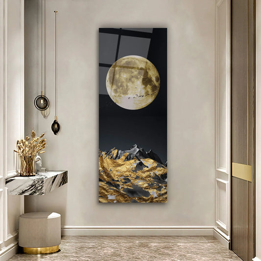 Golden Moon Panoramic Glass Wall Art - LUXARTDECO