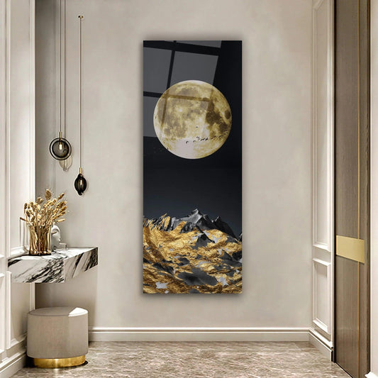 Golden Moon Panoramic Glass Wall Art - LUXARTDECO