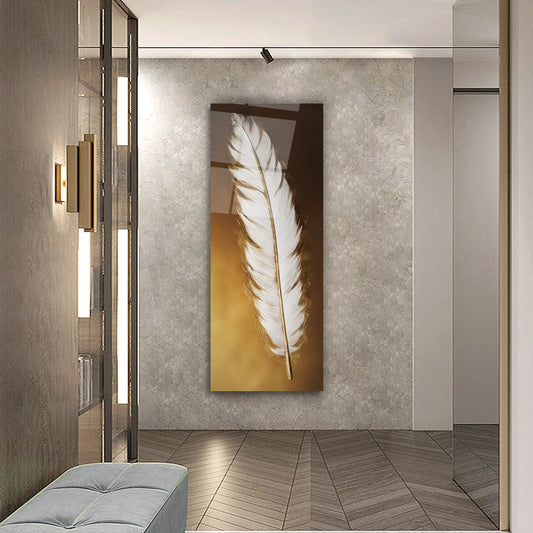 White Feather Glass Wall Art - LUXARTDECO