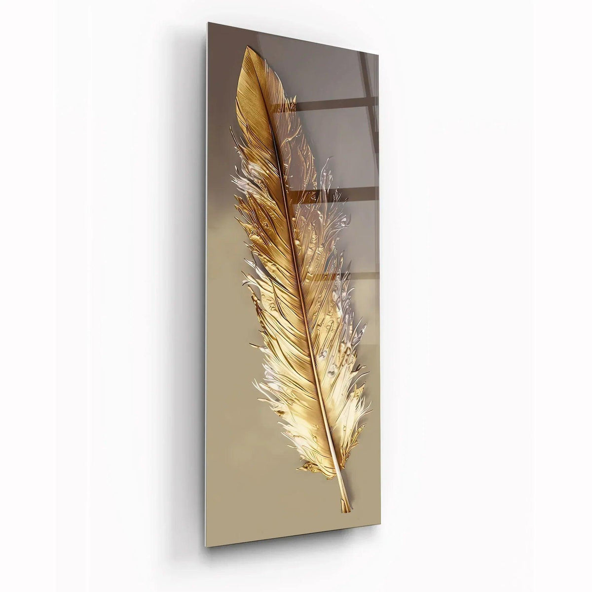 Gold Feather Glass Wall Art - LUXARTDECO