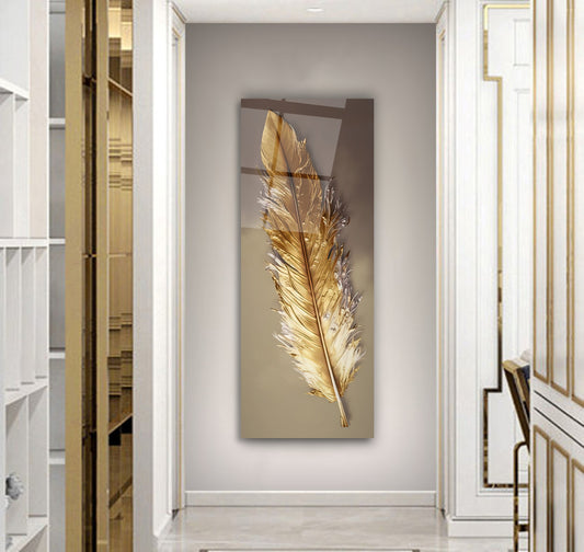 Gold Feather Glass Wall Art