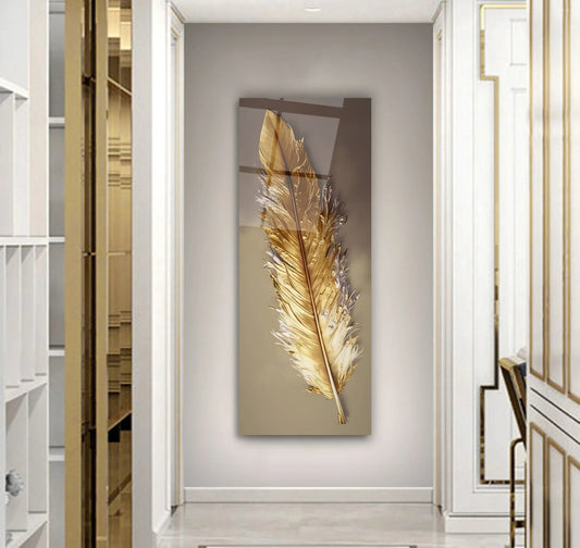 Gold Feather Glass Wall Art - LUXARTDECO