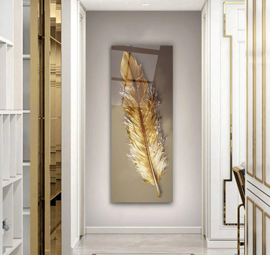 Gold Feather Glass Wall Art - LUXARTDECO