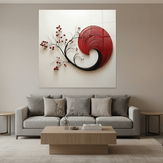 Red Spiral Glass Wall Art