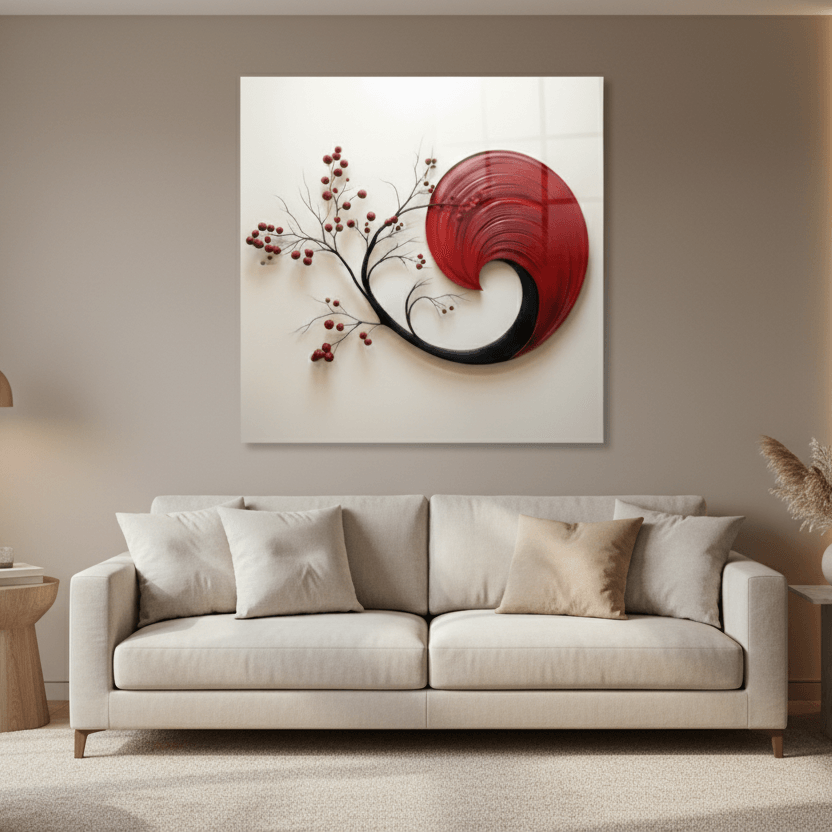 Red Spiral Glass Wall Art