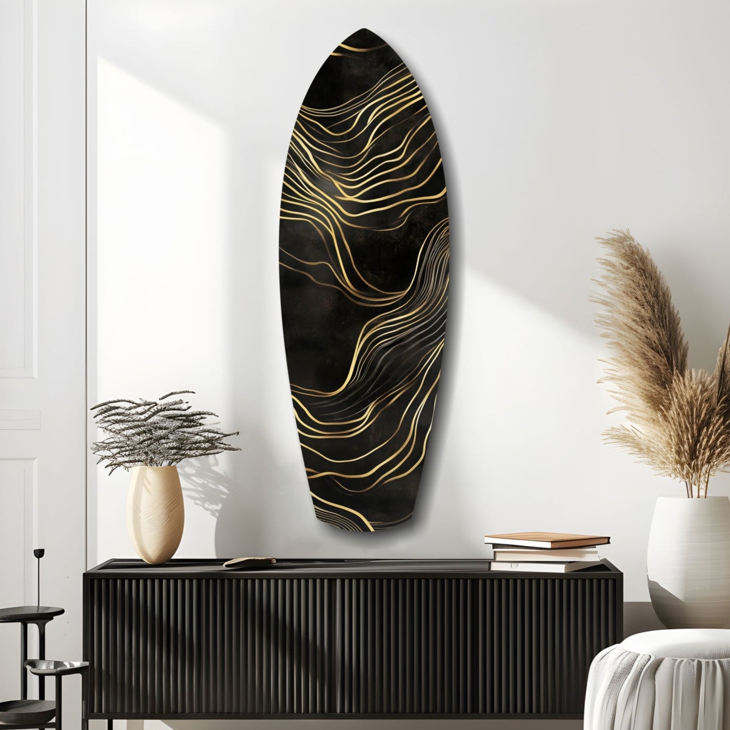 Golden Waves Glass Wall Art