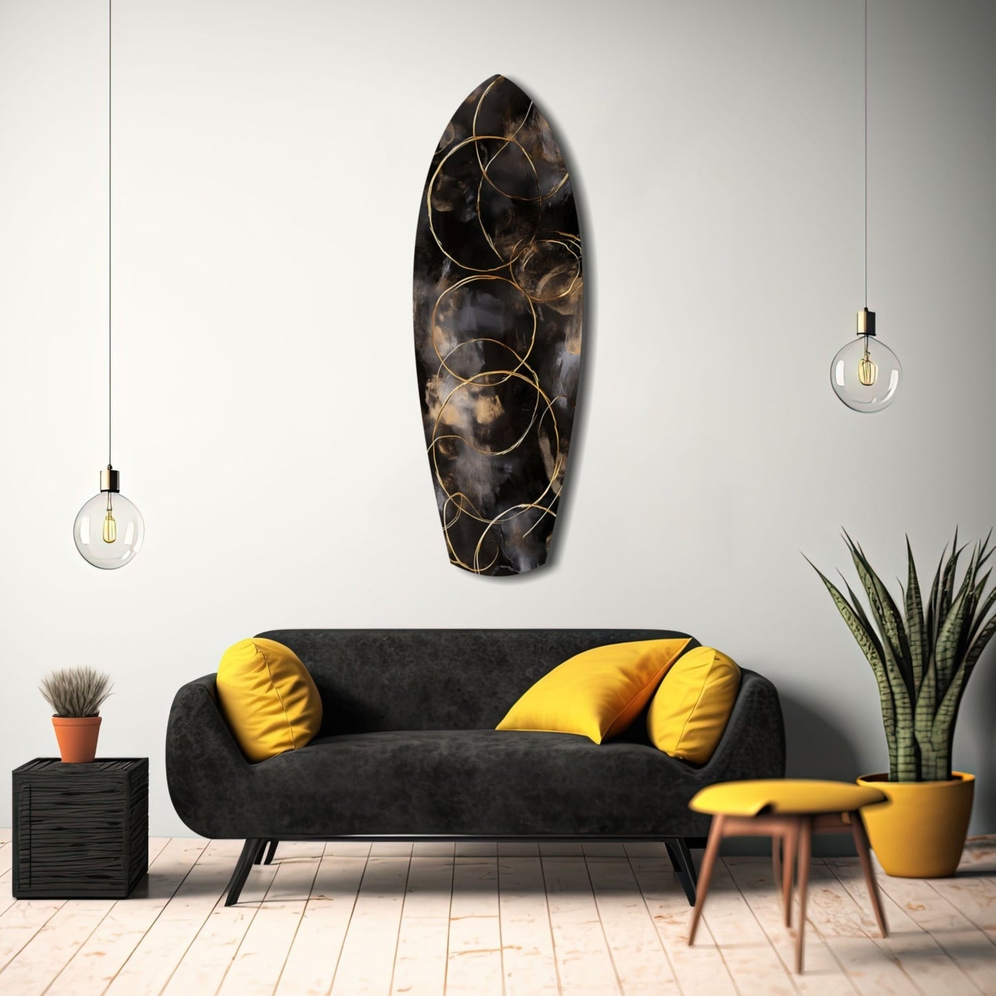 Golden Circles Glass Wall Art