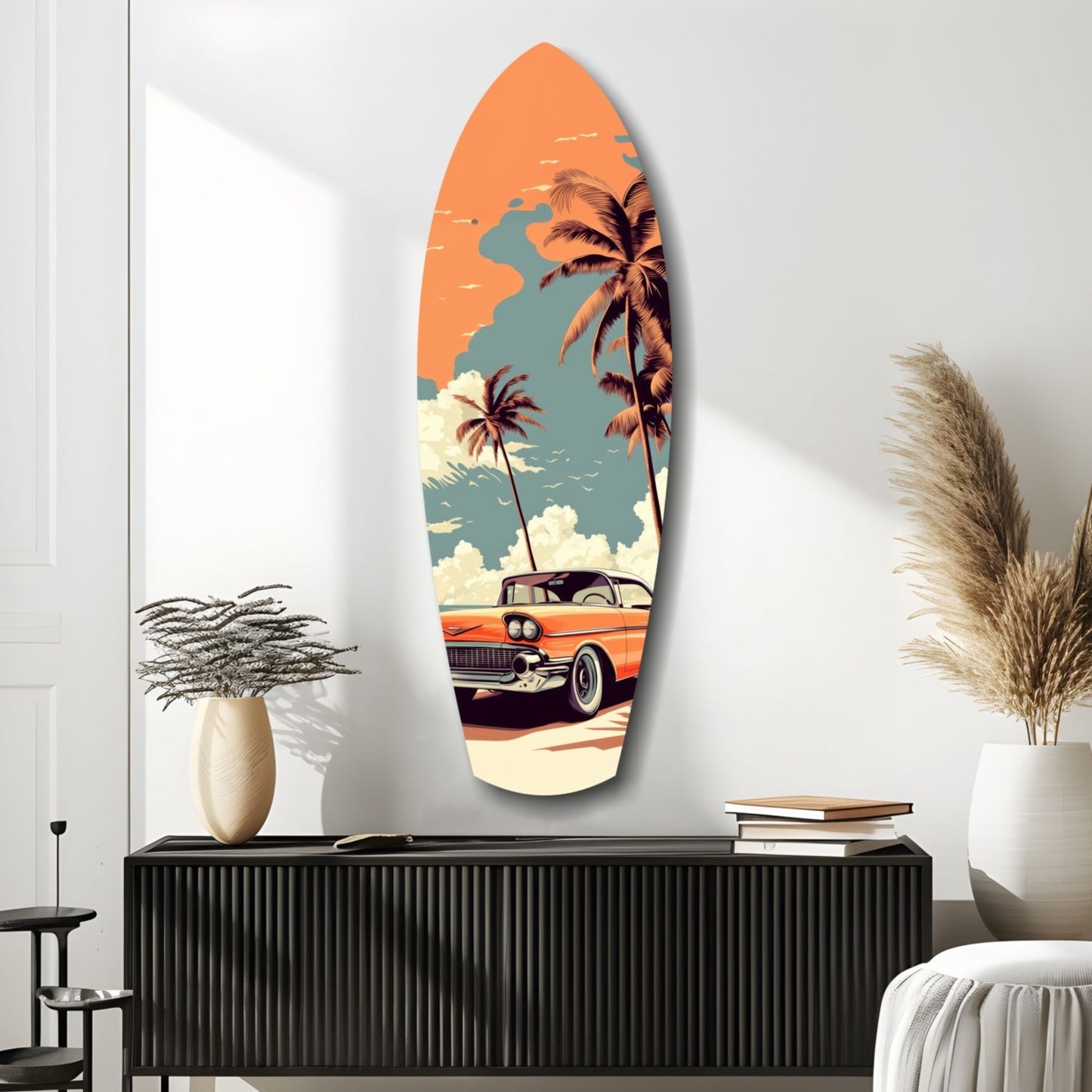 Sunset Ride 60s Vibes Glass Wall Art