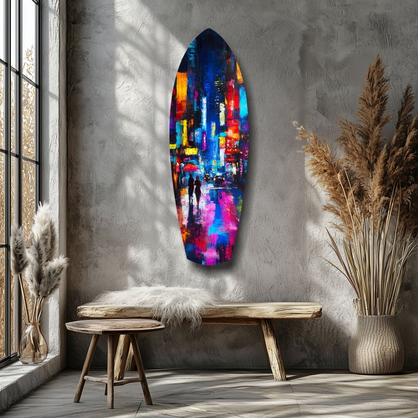 Under the City Glow A Love in the Rain Glass Wall Art