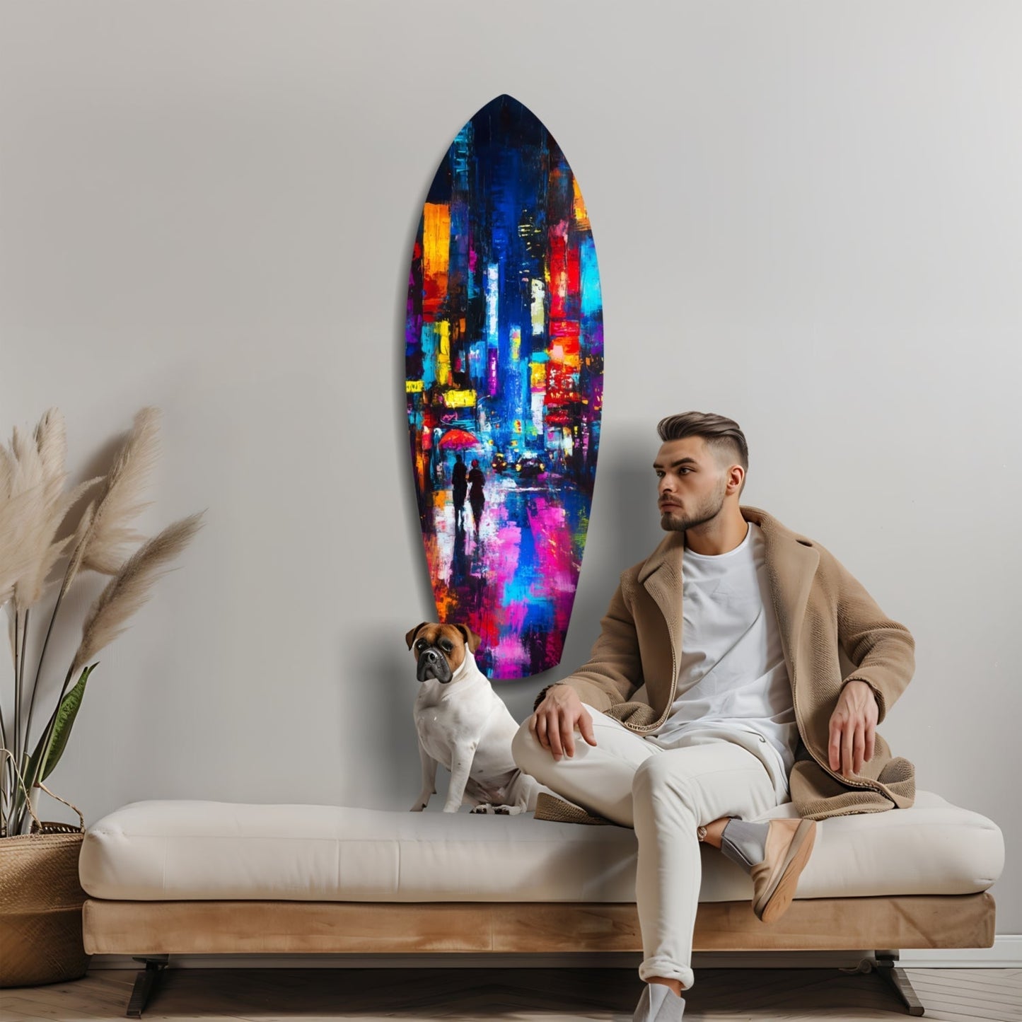 Under the City Glow A Love in the Rain Glass Wall Art