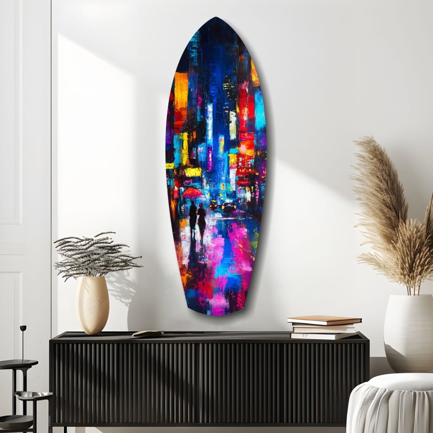 Under the City Glow A Love in the Rain Glass Wall Art