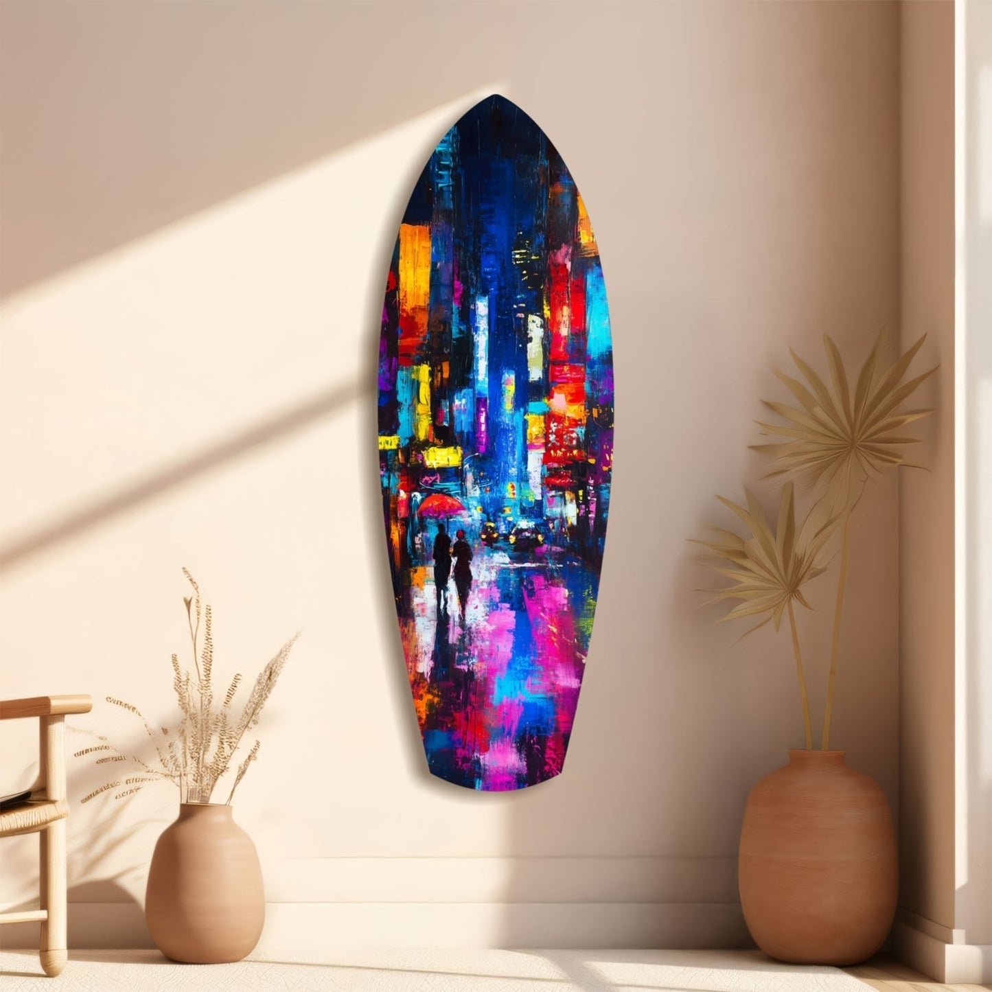 Under the City Glow A Love in the Rain Glass Wall Art