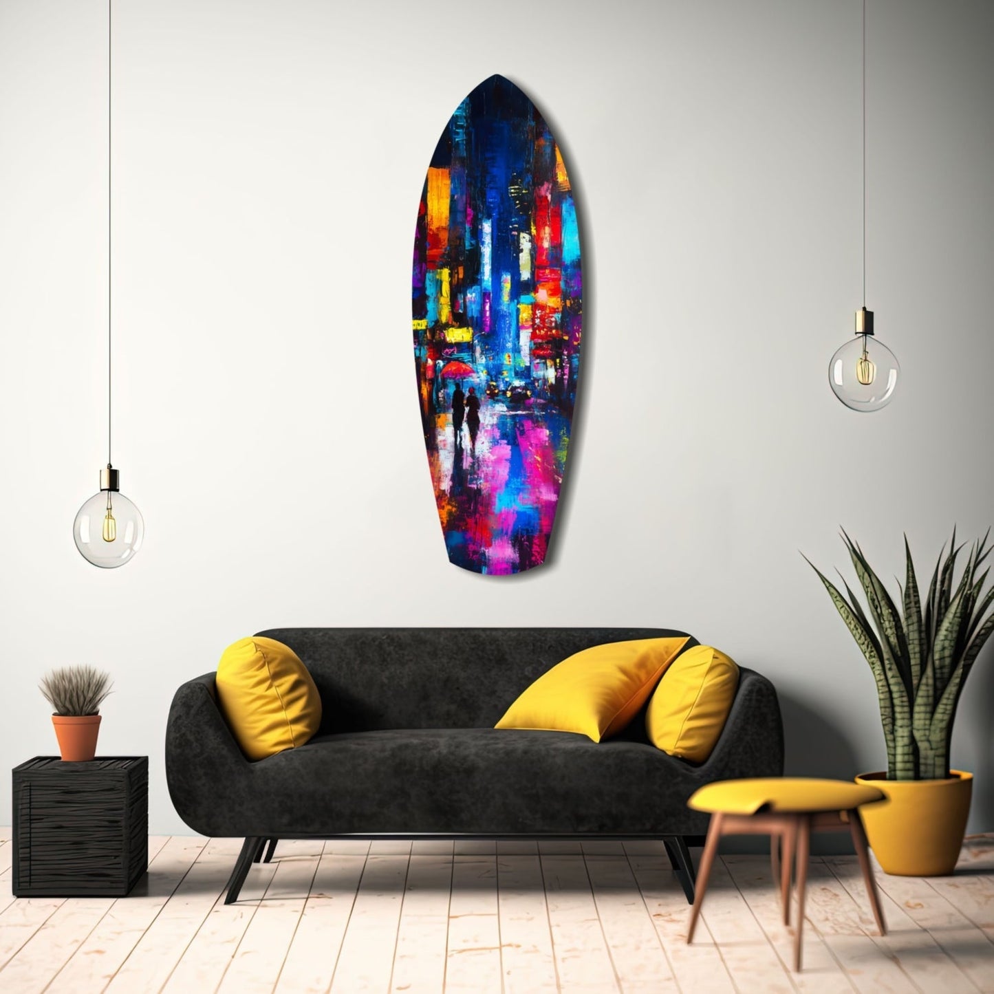 Under the City Glow A Love in the Rain Glass Wall Art