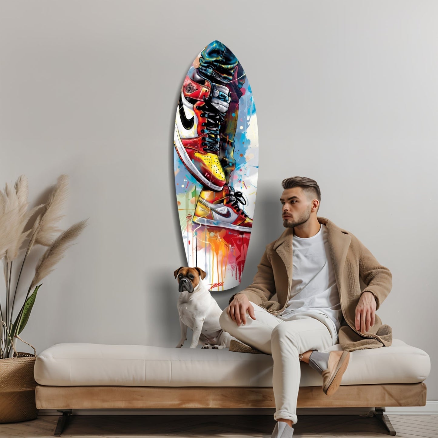 Sneakers Jump Glass Wall Art