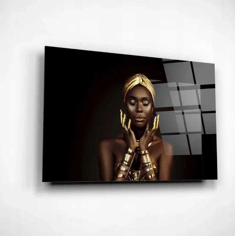 African Beauty Woman Glass Wall Art - LUXARTDECO