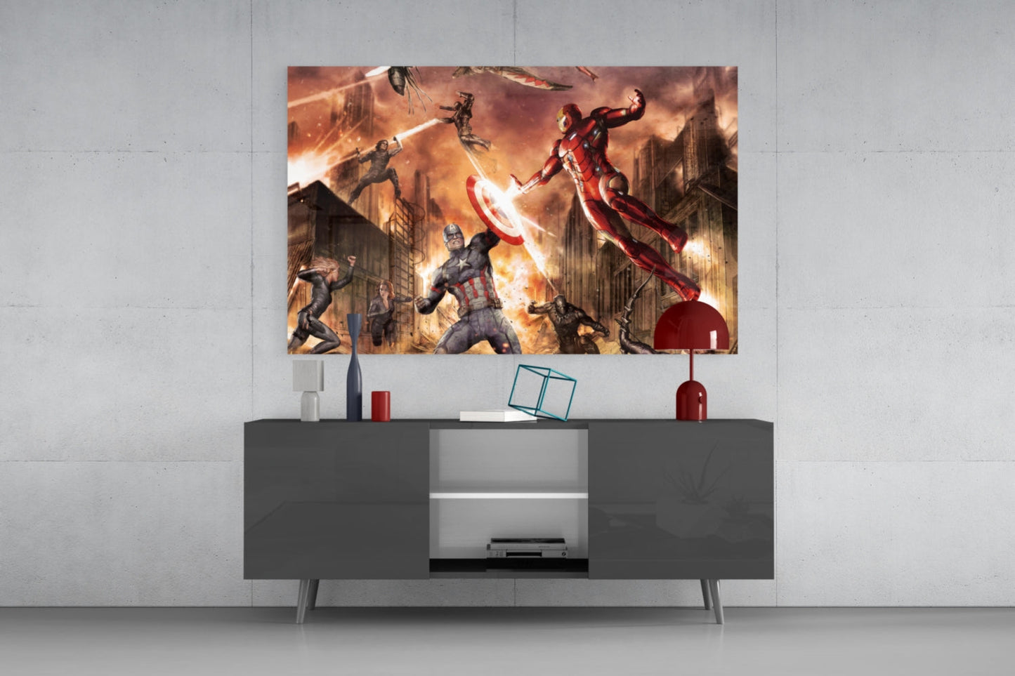 Captain America vs Iron Man Glass Wall Art